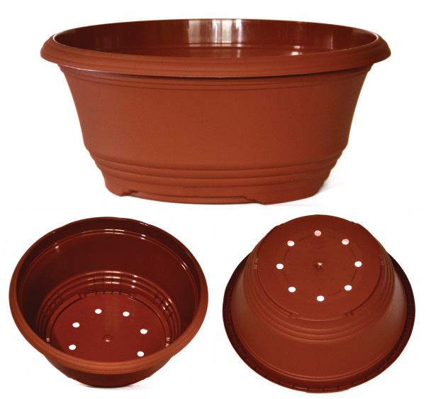 3 x plastic Teku T30 Bulb Bowls/ Plant Pots. Terracotta